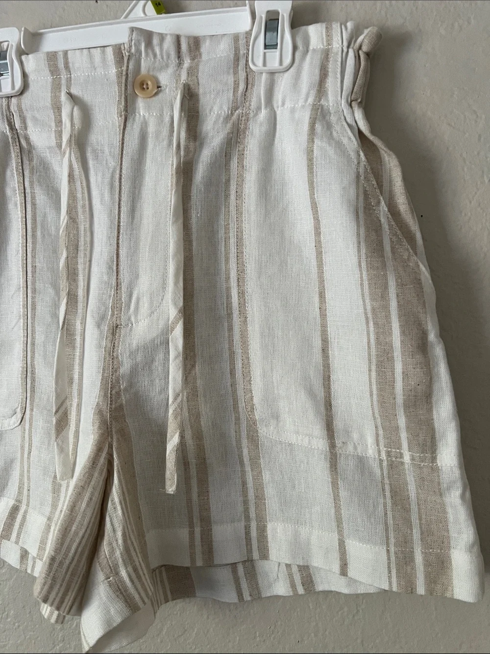 NWOT MADEWELL Linen-Blend Pull-On Paperbag Shorts: Undyed Stripe Edition XS